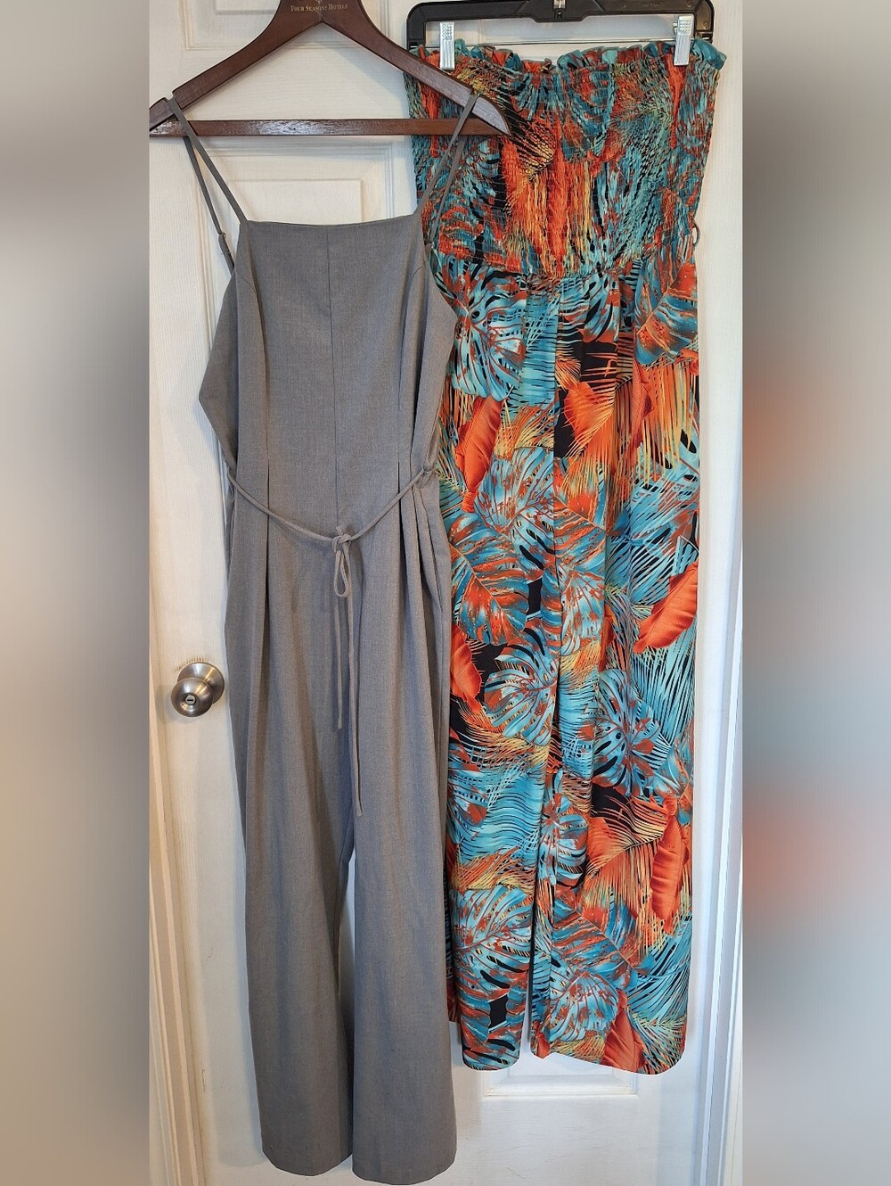 Monteau Los Angeles Gray Wide Leg + SHEIN Tropical Strapless Jumpsuit Bundle